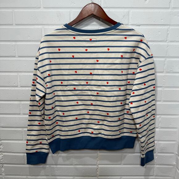 Pact NWT Scattered Hearts Slouchy Sweatshirt Striped Blue Sml Organic Valentines - Picture 2 of 12